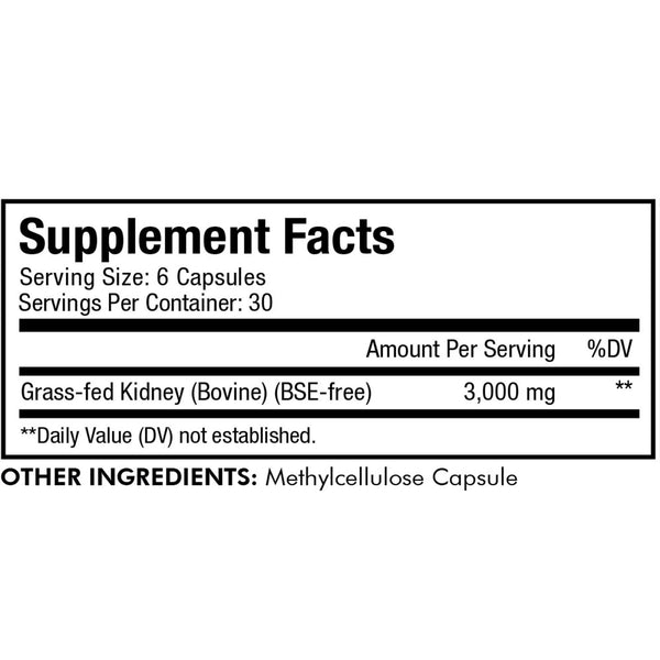 Grass Fed Beef Kidney 180 capsules